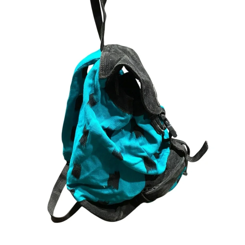 Vintage 90s Y2K LEI Black Faux Leather Suede Mini‎ Backpack Bag w Wallet Pocket